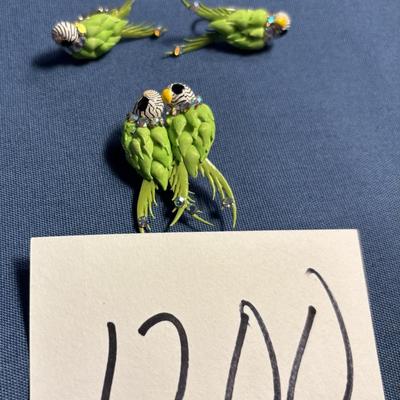 Parrot Clip Earrings and Pin