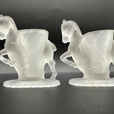 Vintage Satin Glass Horse Figurines