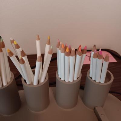 ARTIST'S COLORED PENCILS, ORGANIZER AND A VERY NICE ELECTRIC PENCIL SHARPENER