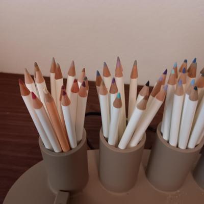 ARTIST'S COLORED PENCILS, ORGANIZER AND A VERY NICE ELECTRIC PENCIL SHARPENER