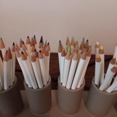 ARTIST'S COLORED PENCILS, ORGANIZER AND A VERY NICE ELECTRIC PENCIL SHARPENER
