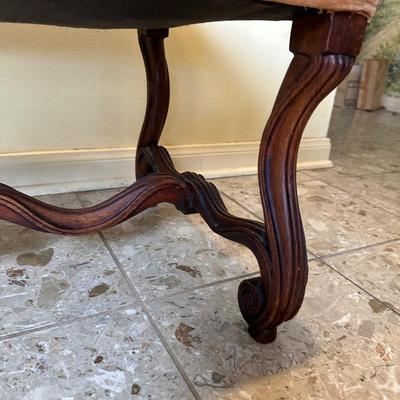 Vintage Upholstered Bench with Carved Cabriole Leg
