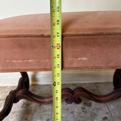Vintage Upholstered Bench with Carved Cabriole Leg