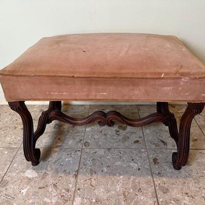 Vintage Upholstered Bench with Carved Cabriole Leg