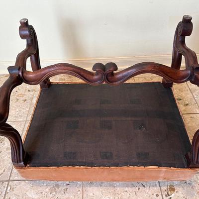 Vintage Upholstered Bench with Carved Cabriole Leg