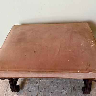 Vintage Upholstered Bench with Carved Cabriole Leg