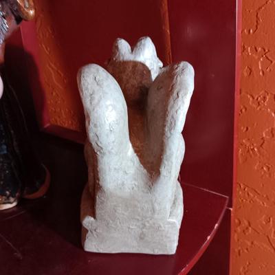 CLAY WIZARD, GARGOYLE AND A RESIN TYPE SKULL