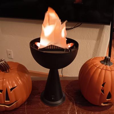 FAUX FLAME TORCH AND 2 FAUX PUMPKINS
