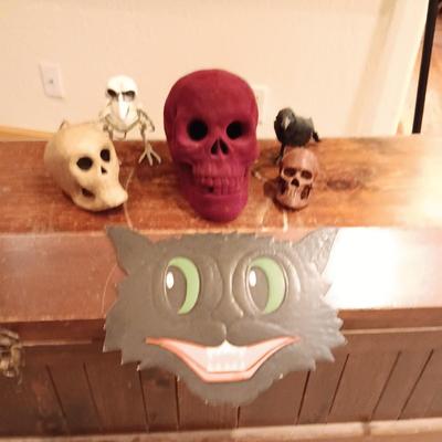 A COLLECTION OF SKULLS, CROW AND A SKELETON BIRD
