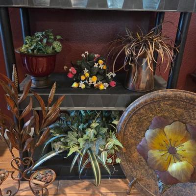 Sale Photo Thumbnail #36: Ceramic dogs
Faux plants
Clock 24”
Metal circle on the floor 19 1/2”


Shelves not inclued