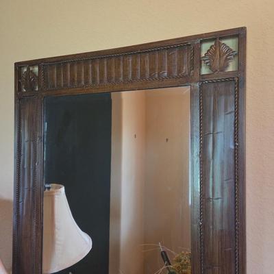 Sale Photo Thumbnail #66: Glass Entry table - 30” tall, 15” deep, 35” wide
Mirror - 29 3/4” x 22”
Plants
Vase
Art