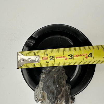 Vintage Lion Figural Ashtray – Cast Metal & Black Glass