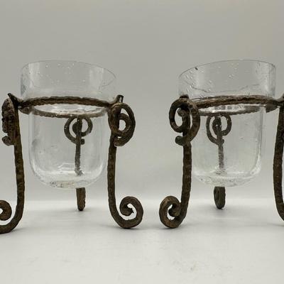 Pair of Hand-Blown Glass Vessels with Stands