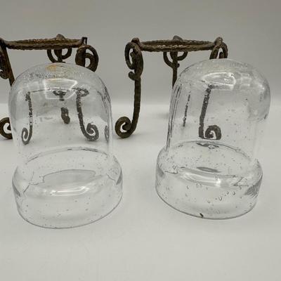Pair of Hand-Blown Glass Vessels with Stands