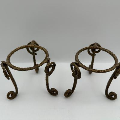 Pair of Hand-Blown Glass Vessels with Stands