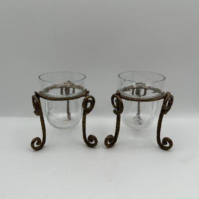 Pair of Hand-Blown Glass Vessels with Stands