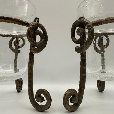 Pair of Hand-Blown Glass Vessels with Stands