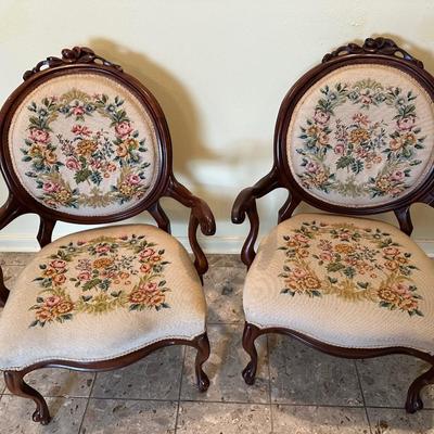 Pair of Vintage Carved Wood Armchairs