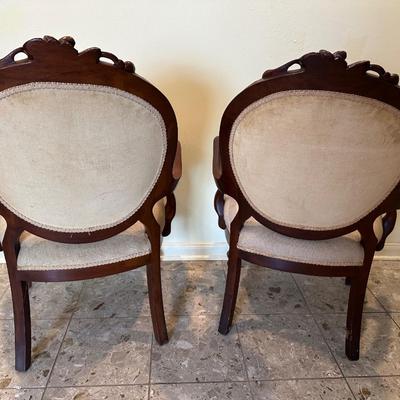 Pair of Vintage Carved Wood Armchairs