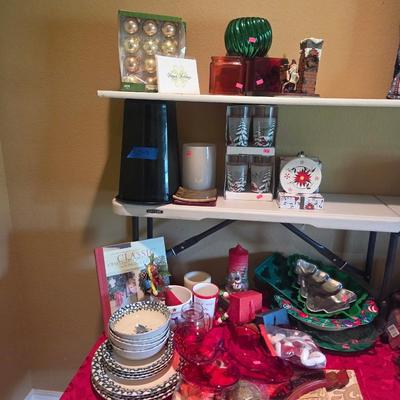 Sale Photo Thumbnail #88: Christmas decor
Dishes
Placemats
Serving pieces
3 poinsettia glass ornaments 

Table & shelves not included