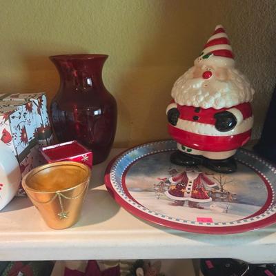 Sale Photo Thumbnail #104: Glass serving platters
3 poinsettia ornament
Candles
Misc floral