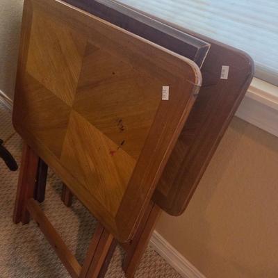 Sale Photo Thumbnail #120: Round table - 27”, 29” tall, 
3 wood tv trays