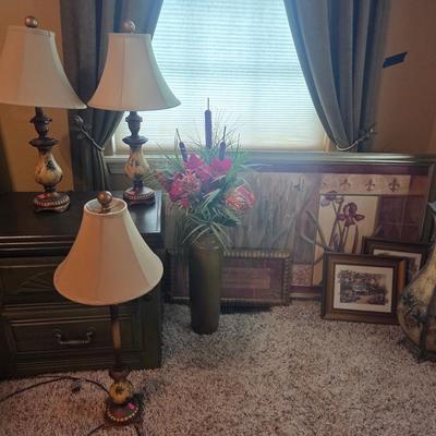 Sale Photo Thumbnail #153: Big picture - 39 1/2” x 28”
Lamps
Floral arrangement
3 other pictures

Nightstands not included