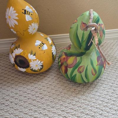 Sale Photo Thumbnail #297: Painted cabinet - 31” tall, 21” wide
Has its own seat with drawers
Small easel
Painted gourds
File box
