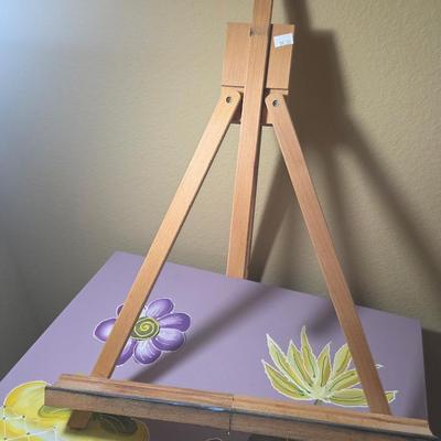 Sale Photo Thumbnail #292: Painted cabinet - 31” tall, 21” wide
Has its own seat with drawers
Small easel
Painted gourds
File box