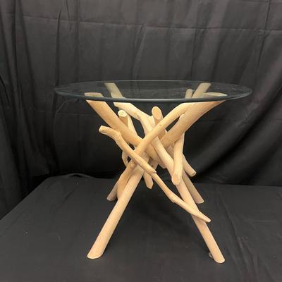 Branch Wood Side Table with Glass Top (LR-MG)