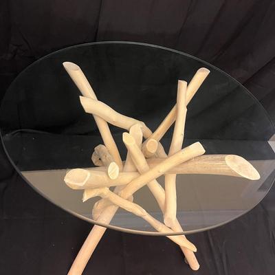 Branch Wood Side Table with Glass Top (LR-MG)