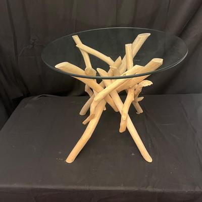 Branch Wood Side Table with Glass Top (LR-MG)
