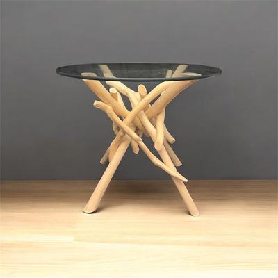Branch Wood Side Table with Glass Top (LR-MG)