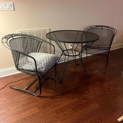 Black Metal Patio Table & Two Chairs (LR-MG)