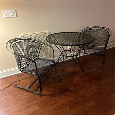 Black Metal Patio Table & Two Chairs (LR-MG)