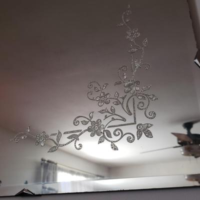 Large Beveled Mirror with Frosted Flowers (LR-KD)