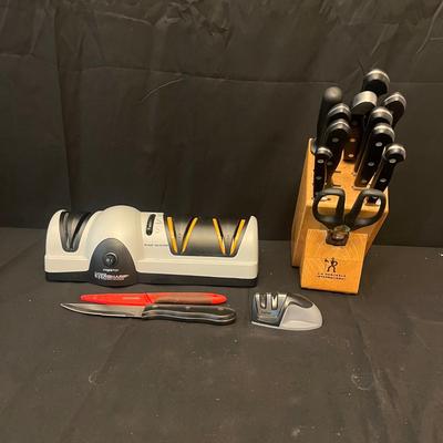 J.A. Henckels Knife Block With Knives & Presto Knife Sharpener (K-MG)
