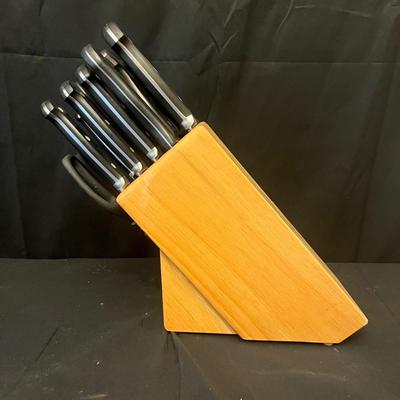 J.A. Henckels Knife Block With Knives & Presto Knife Sharpener (K-MG)