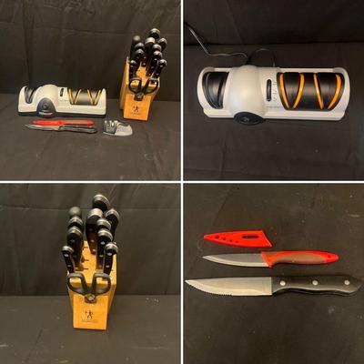 J.A. Henckels Knife Block With Knives & Presto Knife Sharpener (K-MG)