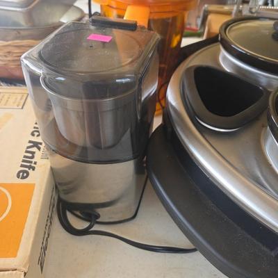Sale Photo Thumbnail #443: 3 pot crockpot
Ninja blender
Coffee grinder
T-fal griddle / grill
Apple corer
Good smoker