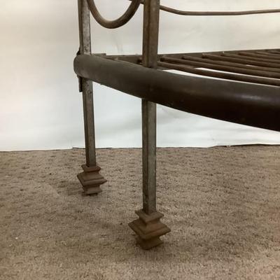 Sale Photo Thumbnail #491: This solid French bakers rack by dated from circa 1890-1910 is made of iron and wrapped in unlaquered brass trim by Echalie and Biabaud, Paris embossed on the cast iron feet. Scroll iron decor, sheaves of wheat adorn the top. The left side of this rack sl