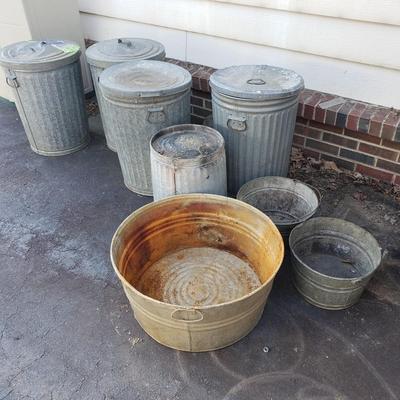 Eight Galvanized Cans and Pails (Y-KD)