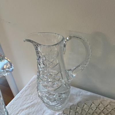 Clear Glass Pitcher, Cake Plate and Platter (DR)