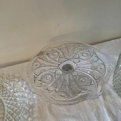 Clear Glass Pitcher, Cake Plate and Platter (DR)