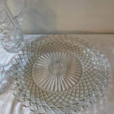 Clear Glass Pitcher, Cake Plate and Platter (DR)