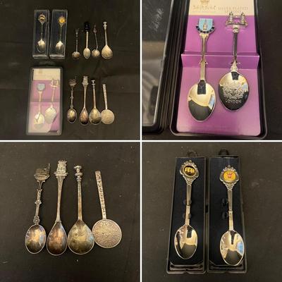 Collection of Souvenir Sterling & Silver Plate Spoons (K-MG)