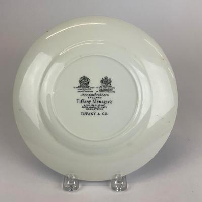 Sale Photo Thumbnail #549: Tiffany Menagerie by Johnson brothers ironstone England.
Plate #4, discontinued 
Measurements:
7.75” in diameter