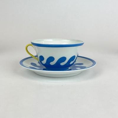 Sale Photo Thumbnail #572: This set is not signed, the large pitcher has a chip. 
Measurements:
Large pitcher is 6.5” in height
Small pitcher is 4” in height
Saucer is 5.25” in diameter
Tea cups are 2” in height