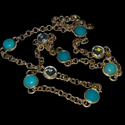Gold Tone, turquoise chain necklace