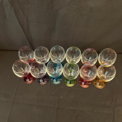 One Dozen Studio Crystal Wine Glasses W/ colorful Stems (K-MG)
